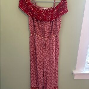 Red and Pink Off-Shoulder Jumpsuit Size M